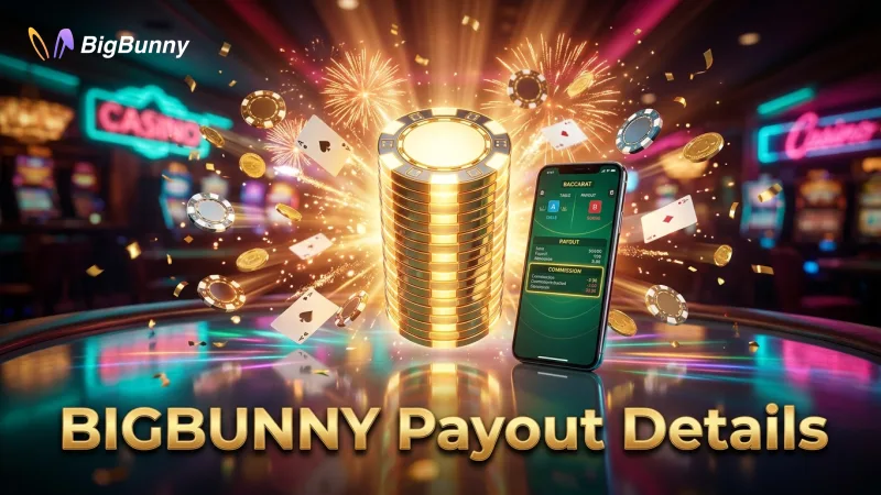 BIGBUNNY payout screens clearly display the commission deduction for Banker wins.